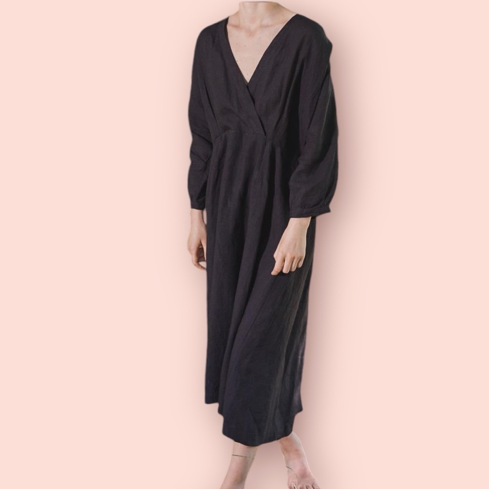 SKALL STUDIO Linen Sea Midi Dress in Black